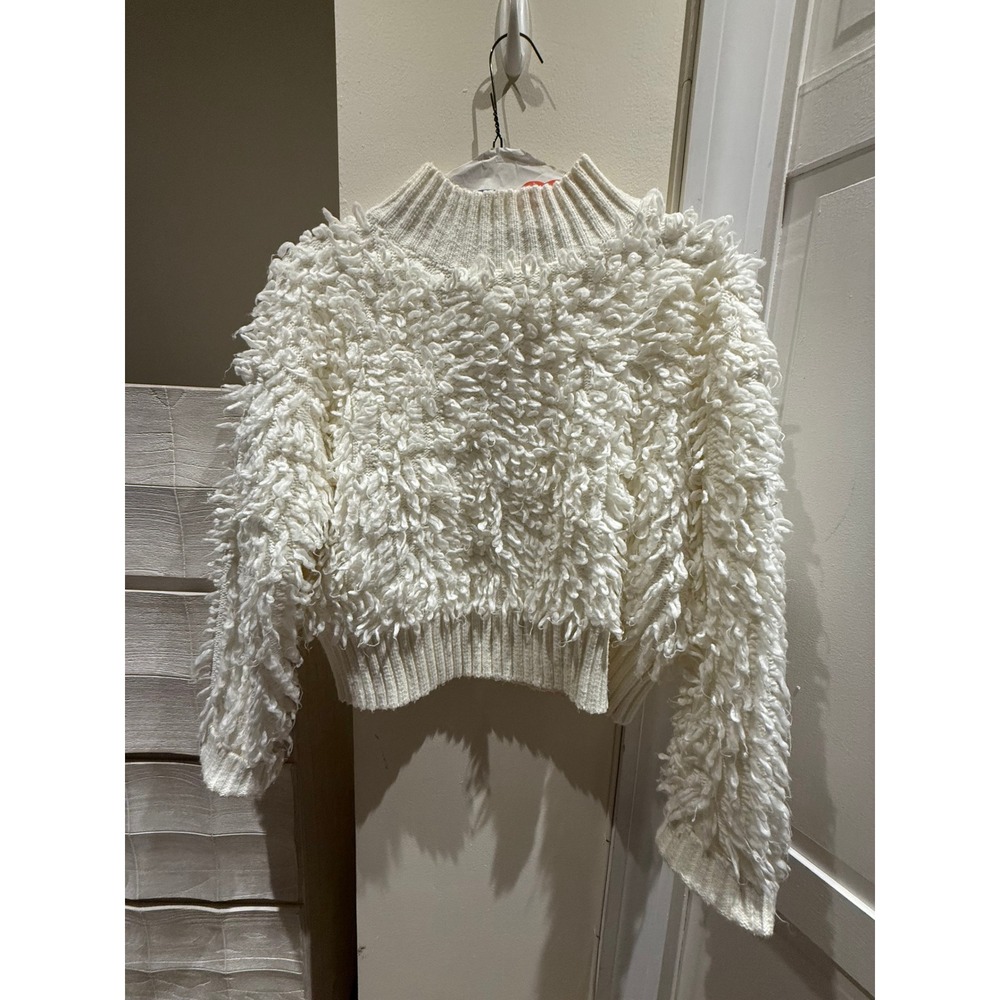 Maeve Anthropologie Ivory Shaggy Loop Knit Mock Neck Cropped Sweater Small